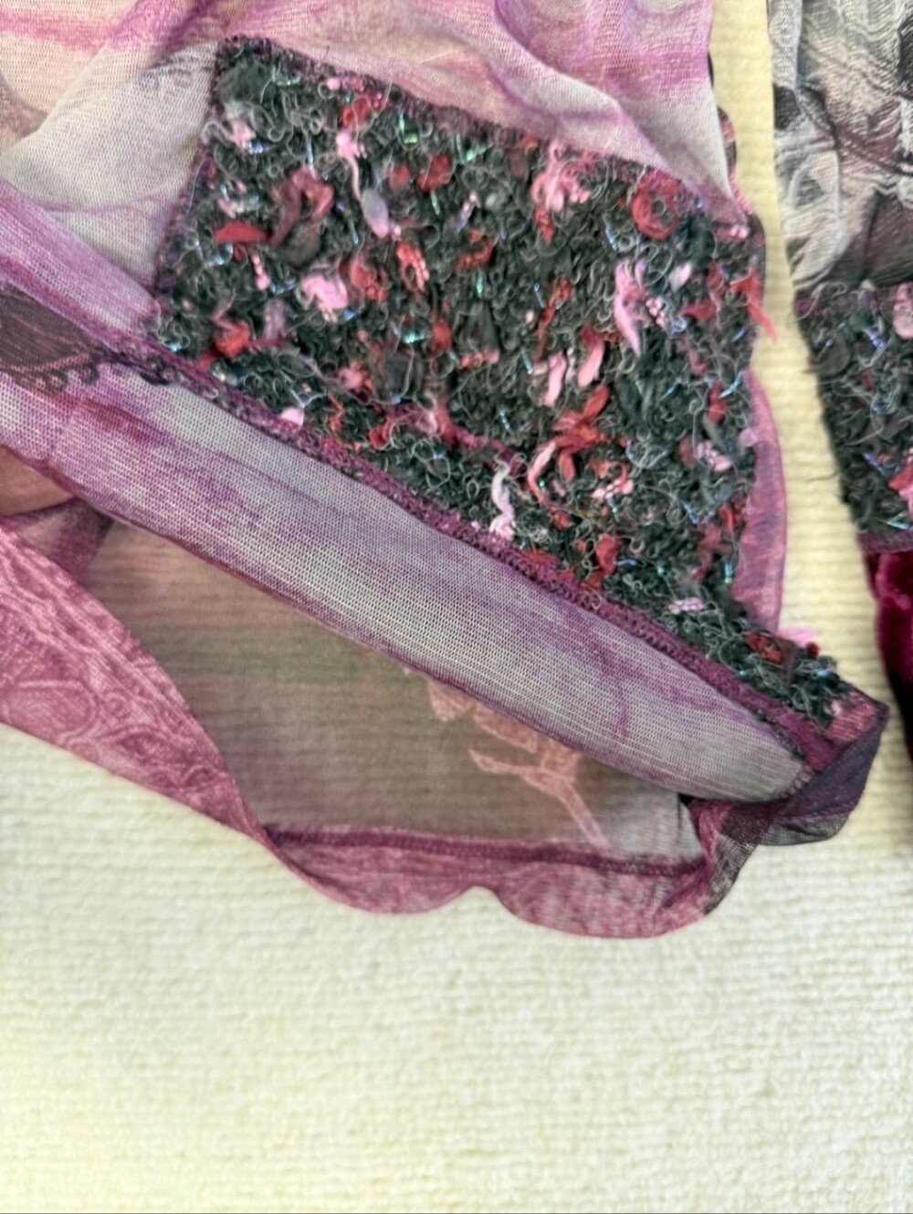 Y2K Gothic Purple Long Sleeve Sheer Floral Mesh  Patchwork Top Size M/ US 8-10 - Picture 11 of 17